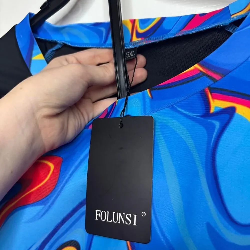 5XL Folunsi Women's Marble Print High Low Top and Shorts Set